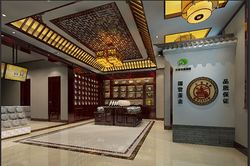 九所镇古朴典雅的中式茶叶店大堂设计效果图